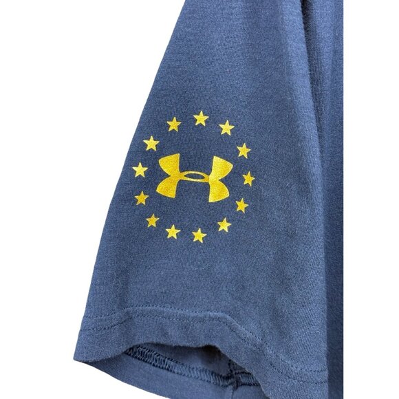 Under‎ Armour Project Rock Respect Mens Medium Tee Blue HeatGear Bull Logo Shirt - Picture 3 of 7